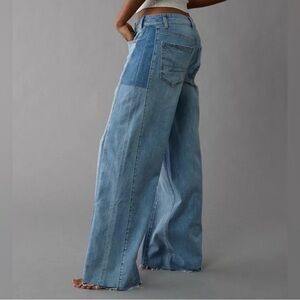 American Eagle Dreamy Patchwork Low Rise Wide Leg Baggy Jeans
